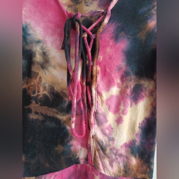 Fashion Nova multicolor pink purple bodysuit with front lace up, Small, like new - Picture 3 of 7